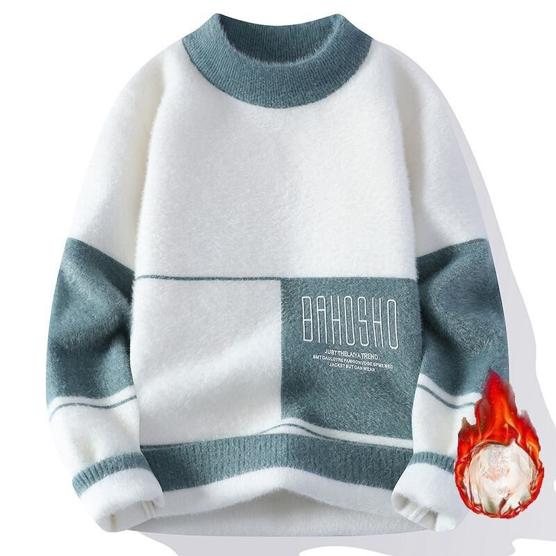 Winter Men's Casual Solid Color Slim Fit O-neck Knitted Sweater High Collar Pullover Male Thicken Autumn Tops Knitwear A124