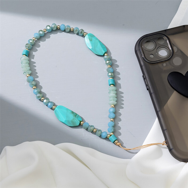 Cadeia de telefone móvel acrílico para as mulheres, pingente de pedra de cristal, cordão de telefone frisado, corda suspensa, jóias da moda, novo