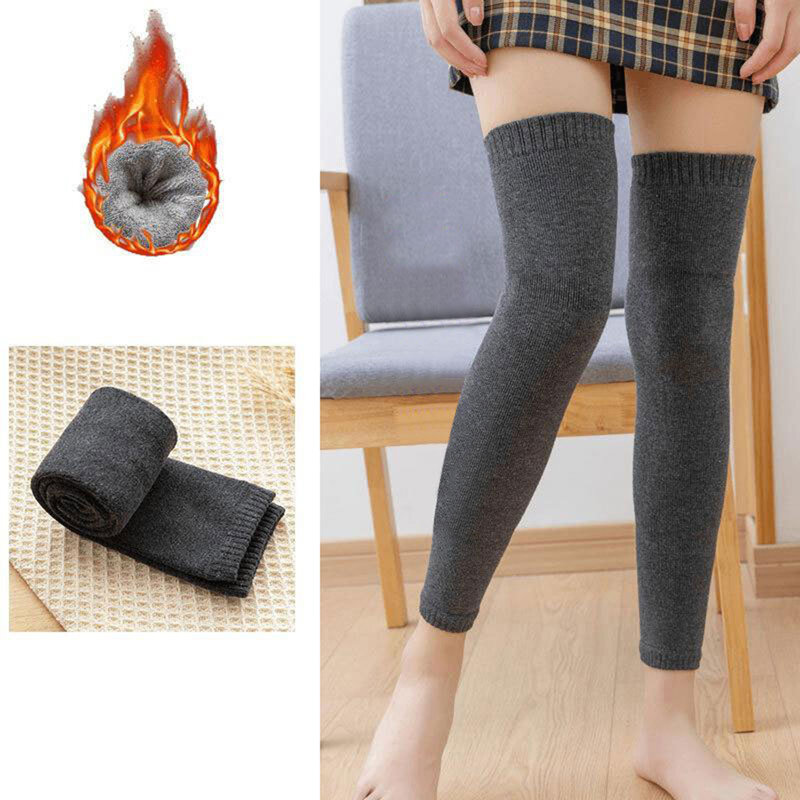 Unisex malha lã velo perna aquecedor, monocromático, elástico, quente perna manga, mulheres engrossar, tubo longo macio, joelheira, inverno