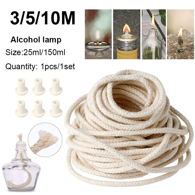 Mecha redonda de algodón tejida para fabricación de velas, quemador de queroseno, 3/5/10m, 2mm/3mm/4mm/5mm/6mm/8mm