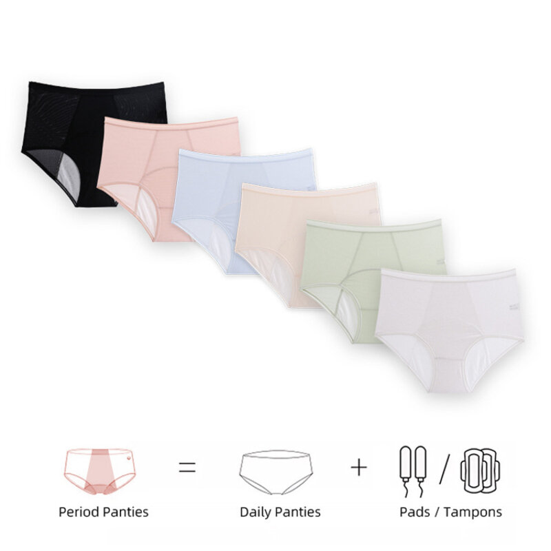 Celana dalam fisiologis tipis untuk menstruasi, celana dalam anti bocor haid higienis warna Solid pinggang tinggi