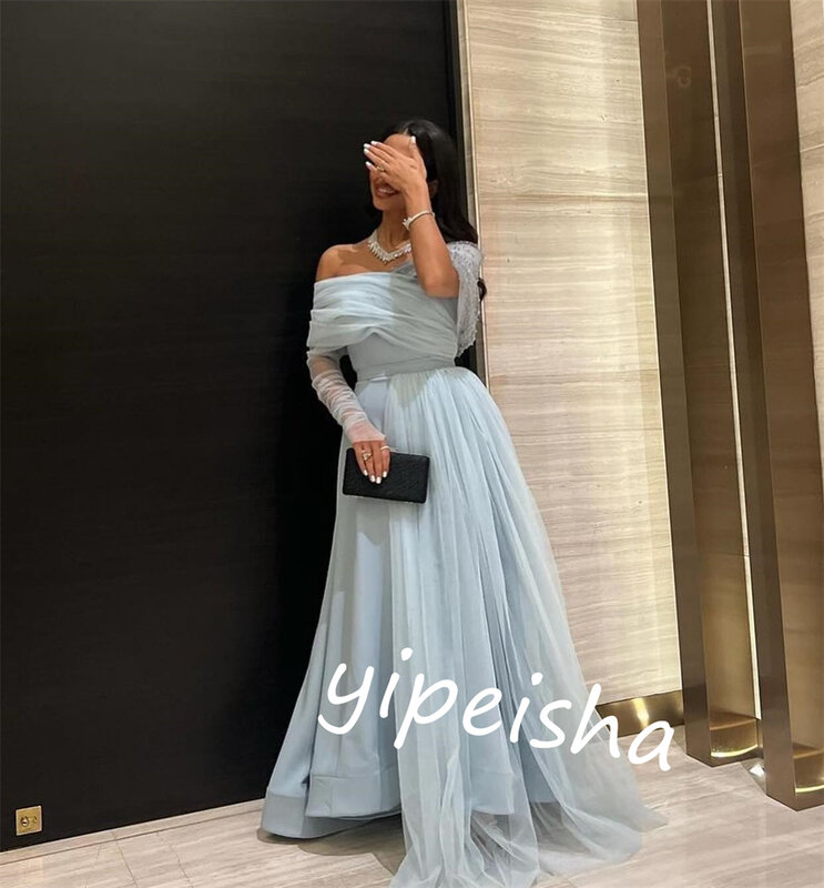 Jersey Pleat Evening A-line Off-the-shoulder Bespoke Occasion Gown Long Dresses