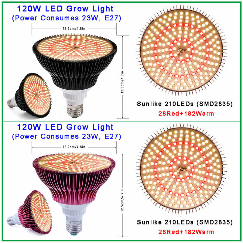 Luz LED de cultivo para plantas de interior, Fitolamp hidropónico de espectro completo de 100W y 120W, para vegetales y flores