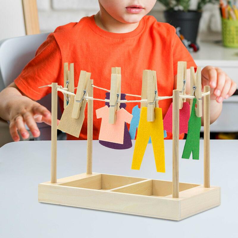 Hanging Clothes Exercise Colors Recognition Montessori Toy for Table Game