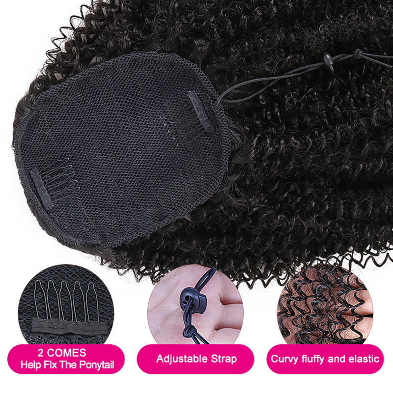 JULIANNA Synthetic Tail Warping 14" Water Curly Hairpiece With Two Plastic Comb Drawstring Ponytail Hair Extension Natural Black