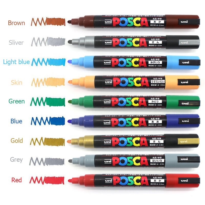 Uni-Marqueurs de peinture acrylique pour l'école, Plumones Colores Posca PC-5M Marcadores, Rotuladores Rock Painting Marking Art Pens, 1Pc