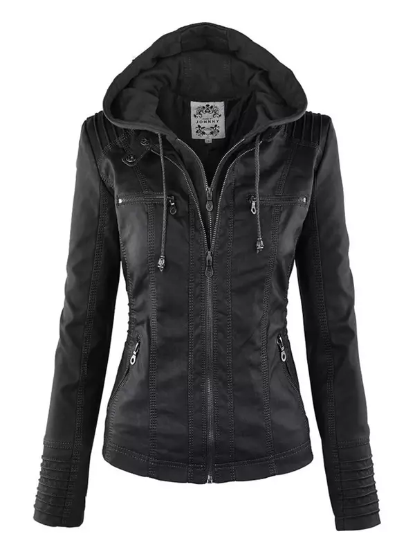 Veste en similicuir pour femme, manteau de moto basique, sweats à capuche zippés en daim PU, hiver, 2023
