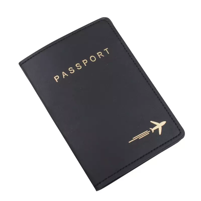 Sarung kartu kulit PU uniseks, dompet hadiah tempat paspor perjalanan hitam putih tipis ramping modis sederhana untuk pria dan wanita