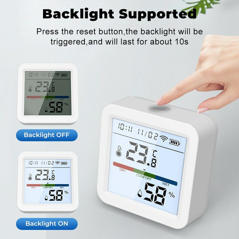 Tuya Sensor Kelembaban Suhu WiFi, lampu latar hidup pintar Sensor termometer mendukung Alexa Google Home Assistant