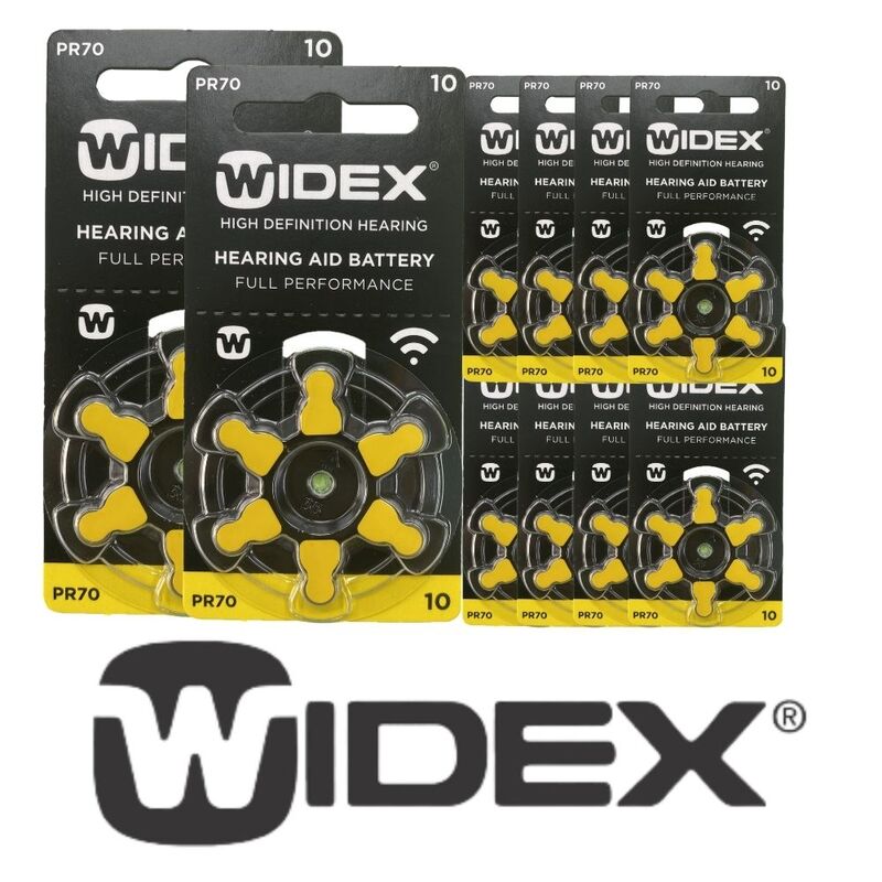 Caixa de baterias Widex Hearing Aid, amarelo PR70 Zinc Air, tamanho 10 A10 10A, 60 células de bateria
