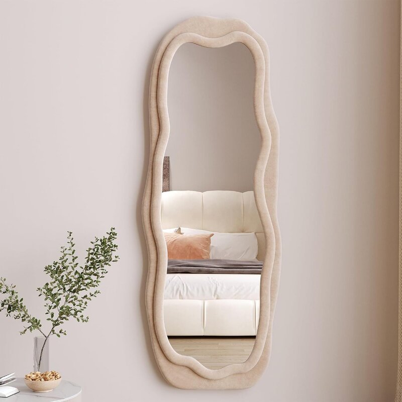 Full body mirror,wall mirror with wooden frame, suitable for irregular wave floor mirror in dressing room/bedroom/living room