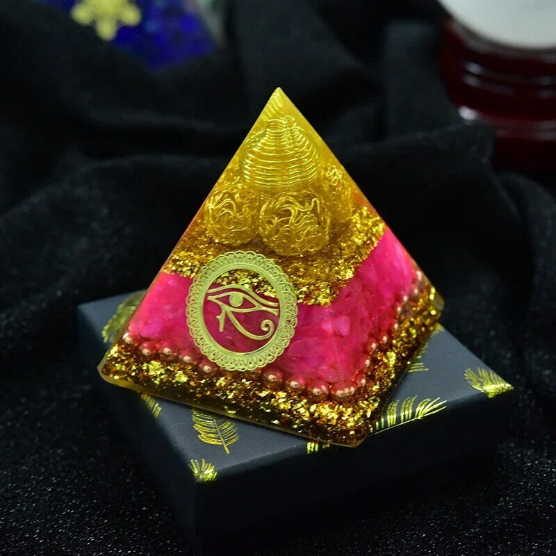 새로운 자연 핑크 석영 크리스탈 피라미드 Orgonite 에너지 생성기 horus의 눈 사랑 심장 소녀 선물 쥬얼리