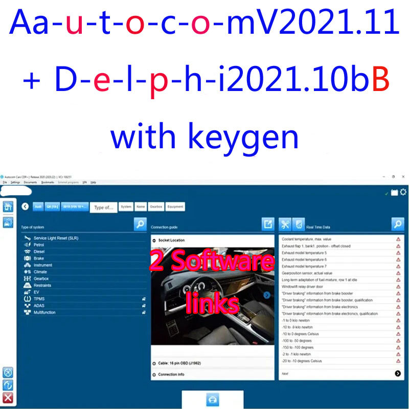 Delphis 2021.10b terbaru 2024 dengan perangkat lunak keygen DS 150 AautocomSS 2021.11 pemodelan OBD2 alat diagnostik kompatibel dengan Bluetooth