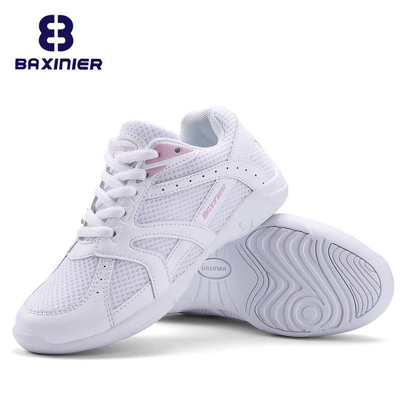 BAXINIER Girls White Cheerleading Shoes Mesh traspirante Training Dance Tennis Shoes Sneakers da competizione per allegria giovanile leggera