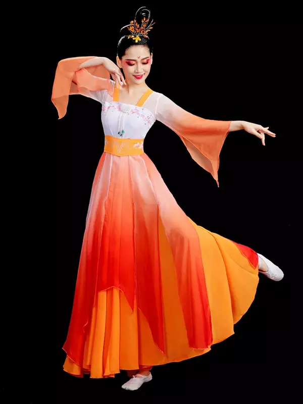 Vestido de dança clássica para mulheres, elegante roupa de gaze, fantasia estilo chinês, roupas para exercícios, saia grande