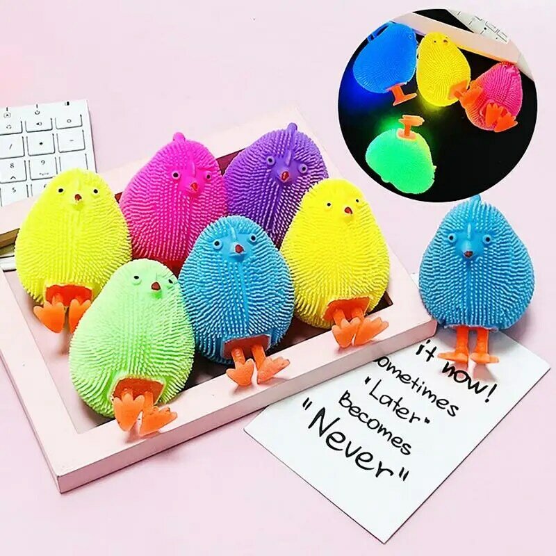 Cute Toy Chickens LED Flashing Puffer Ball Squeeze Kids Toy Anxiety Relief Relocation Adult Party Favors Novelty Gift