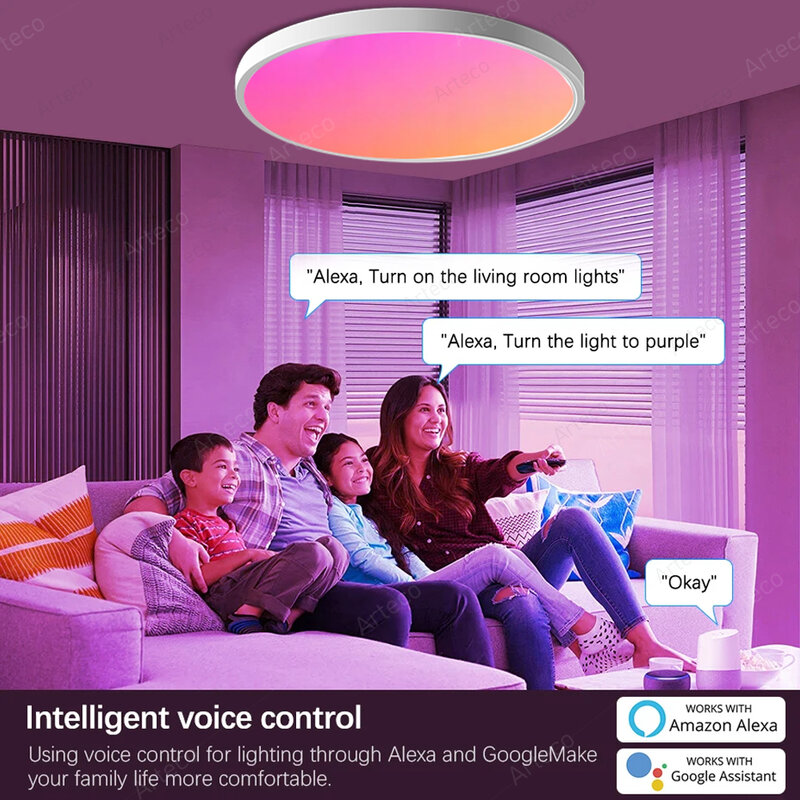 Tuya Zigbee-Luz de teto LED inteligente, lâmpada do teto regulável, funciona com Alexa, Google Assistente, Quarto, Hub ressuscitado, 24W, RGBCW