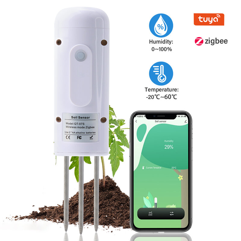 Tuya Zigbee Smart Soil Temperature and Humidity Tester Meter Waterproof Smart Life Control Garden Automation Irrigation Detector
