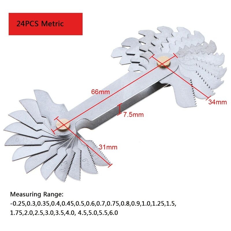 탄소강 기어 톱니 나사 피치 게이지, 미국 나사 플러그 게이지, 나사 피치 측정 도구, 55-60 도 미터법 인치