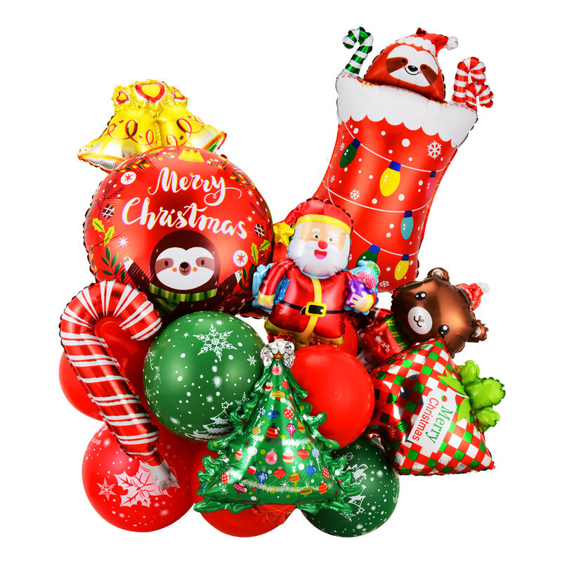 Santa claus crutchエアバルーンセット、メリークリスマスの装飾、家庭用バラ、誕生日パーティー、クリスマスバルーン