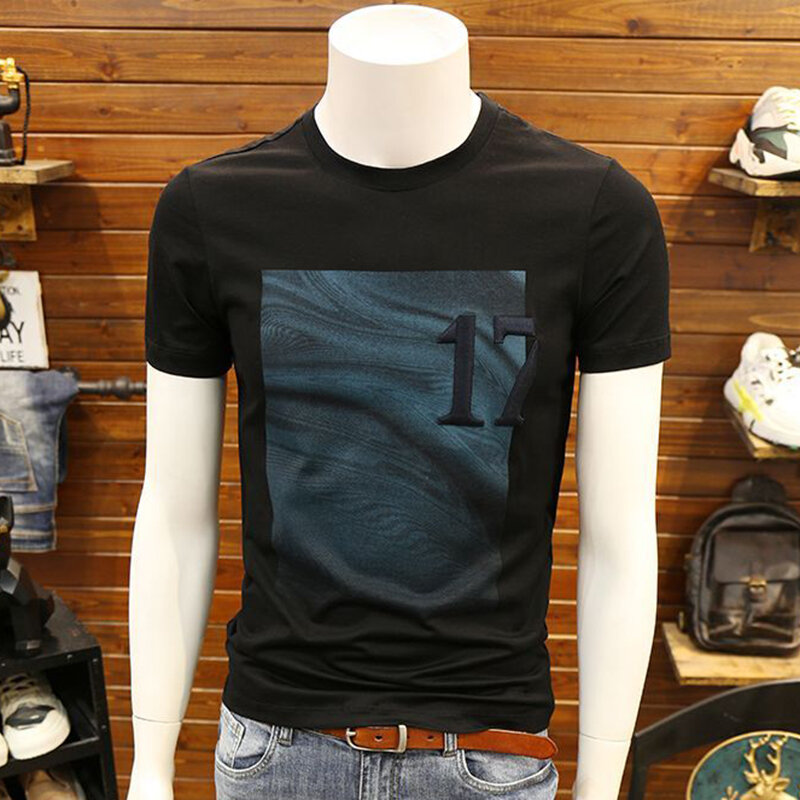 Camiseta estampada que combina con todo para hombre, jerseys casuales sueltos, Tops de manga corta, camiseta coreana, moda de verano, 2024