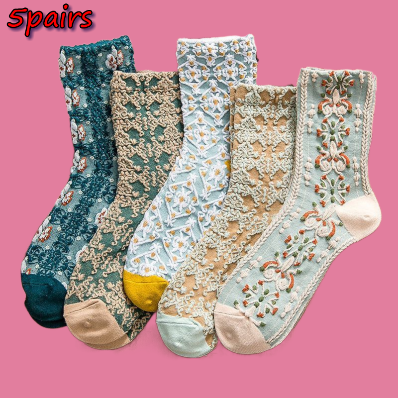 2024 New Fashion 5 Pairs Anti-odor And Breathable Sports Socks Cotton Tide Socks Retro Thickened Cotton Comfortable Sports Socks