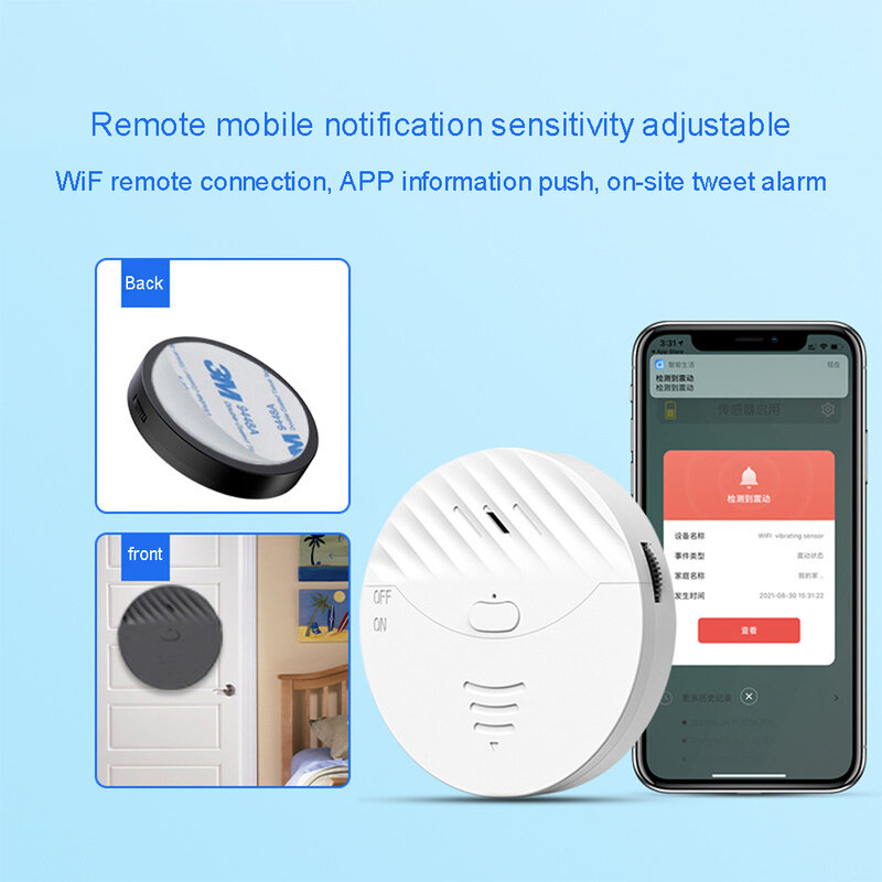 Xiaomi Tuya WiFi Vibration Sensors Alarm Works With Smart Life Glass Break Security Alarm Sensor 130dB Alarm Sound For Home