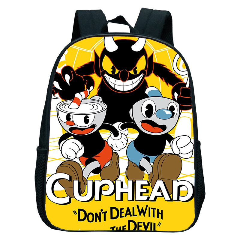 Cuphead-mochilas escolares impresas en 3D para niños y niñas, Mini mochilas de guardería, mochilas de dibujos animados para niños pequeños