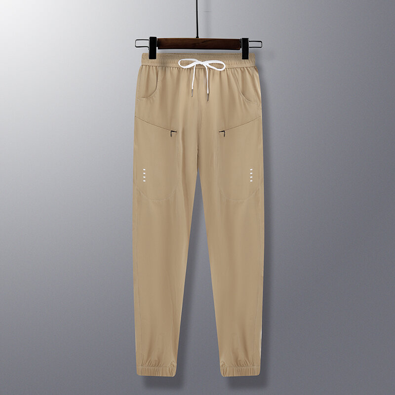 Брюки-карго мужские с высокой талией, Однотонные эластичные повседневные штаны на молнии, с завязкой-фонариком, одежда для офиса, весна-лето