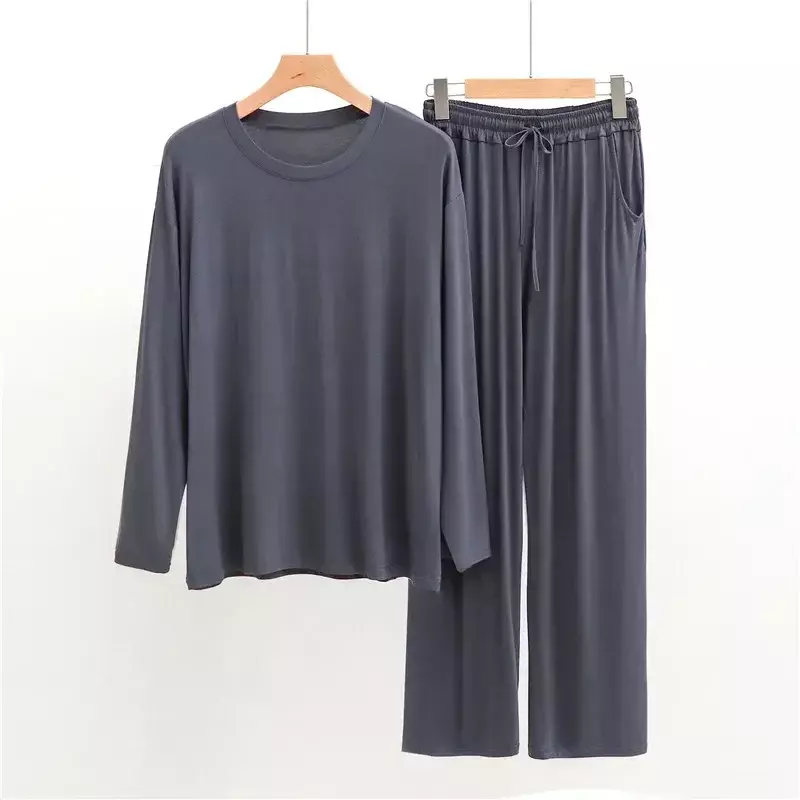 Soft Set Pant Drape Trousers Nightwear Male Winter Sleepwear Long-sleeved Autumn Home Men's Modal Pajamas Clothes Comfortable