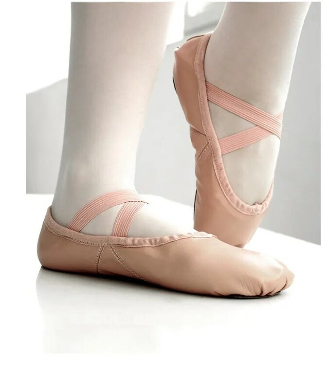 Zapatos de baile de Ballet de cuero compuesto para mujer, calzado profesional suave con suela dividida, color rosa y negro, venta al por mayor, novedad