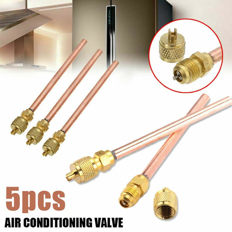 Refrigeration Maintenance Valve Golden Refrigerators Set 5Pcs Access Valves Air Conditioner Copper Copper Tube