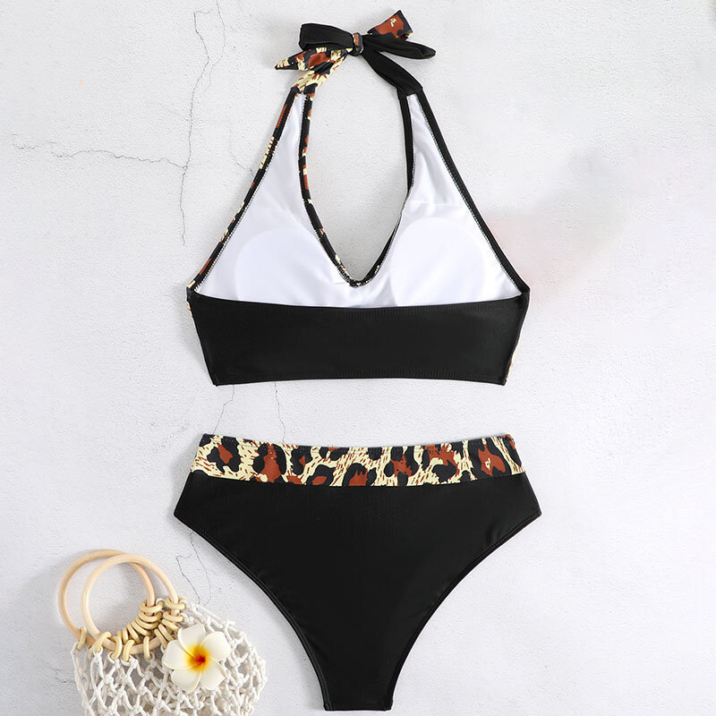 Rimiut-Conjunto feminino de biquíni de cintura alta, maiô leopardo, moda praia feminina, roupa de banho push up banhistas, roupa de banho de verão, novo