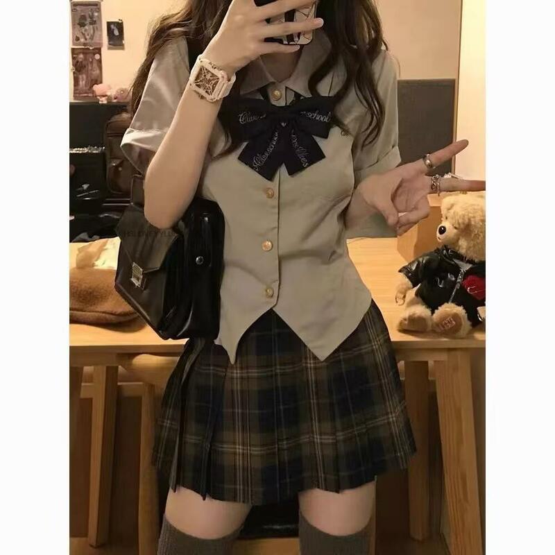 Uniforme scolaire japonais de style académie coréenne, ensemble deux pièces, jupe, chemise à manches courtes, mode féminine, automne