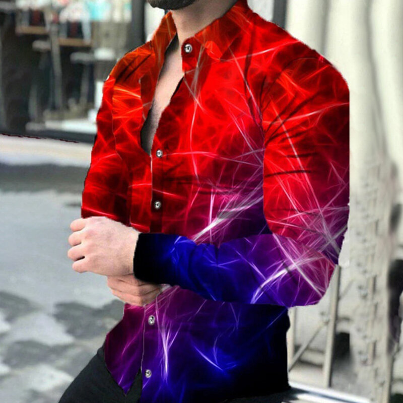 Camisa barroca 3D gráfica masculina, manga comprida, musculação, botão, tops de festas sociais, camisas e blusas, roupa casual