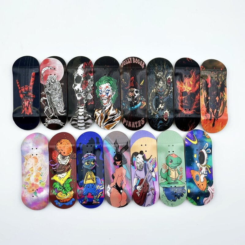 34mm Wooden Fingerboard Deck with Graphic for Professional Mini Finger Skateboard