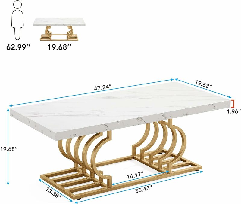 Table Console Moderne en Faux Marbre Blanc de 39 Pouces, Mobilier de Salon, Table Basse en Marbre