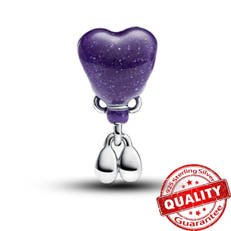 Colorful 925 Sterling Silver Girl Gender Reveal Colour-changing Heart Purple Air Balloon Charm Fit Pandora Bracelet DIY Pendant