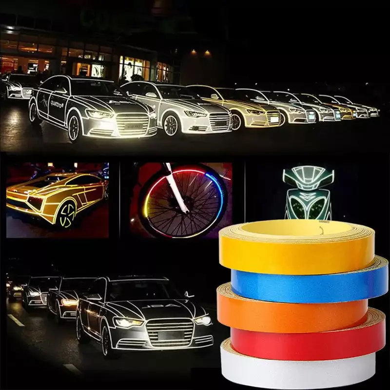 1Pc 5m Car Reflective Tape Sticker Safety Mark Car Styling Self Adhesive Warning Tape Motorcycle Bicycle Film Decoration Tool