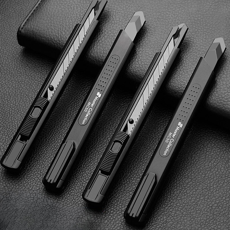 サンウッド-小型アルミ製ユーティリティナイフ、自動ロック付き金属製壁紙ナイフ、黒mc50、シングルパック