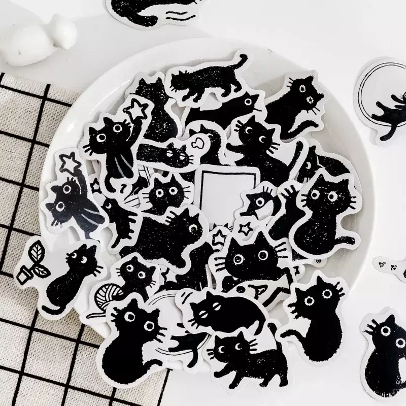 Panda adesivos decorativos para Scrapbooking, etiqueta do gato preto, encaixotado adesivos, papelaria diário, álbum, planejador do diário do telefone, 45 pcs
