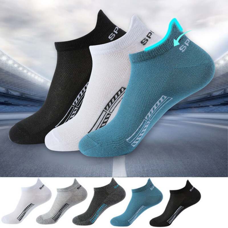 5Pairs High Quality Men Ankle Socks Breathable Cotton Sports Socks Mesh Casual Athletic Summer Thin Cut Short Sokken Size 38-42