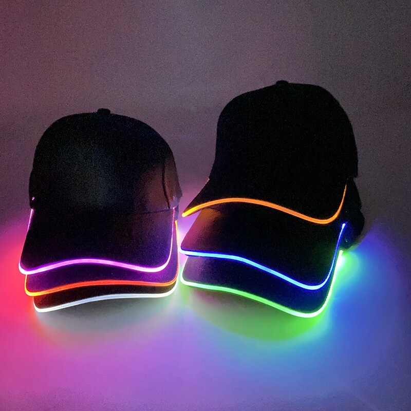 Topi bisbol LED bersinar dalam gelap, topi bisbol olahraga luar ruangan Hip Hop modis Neon menyala dalam gelap