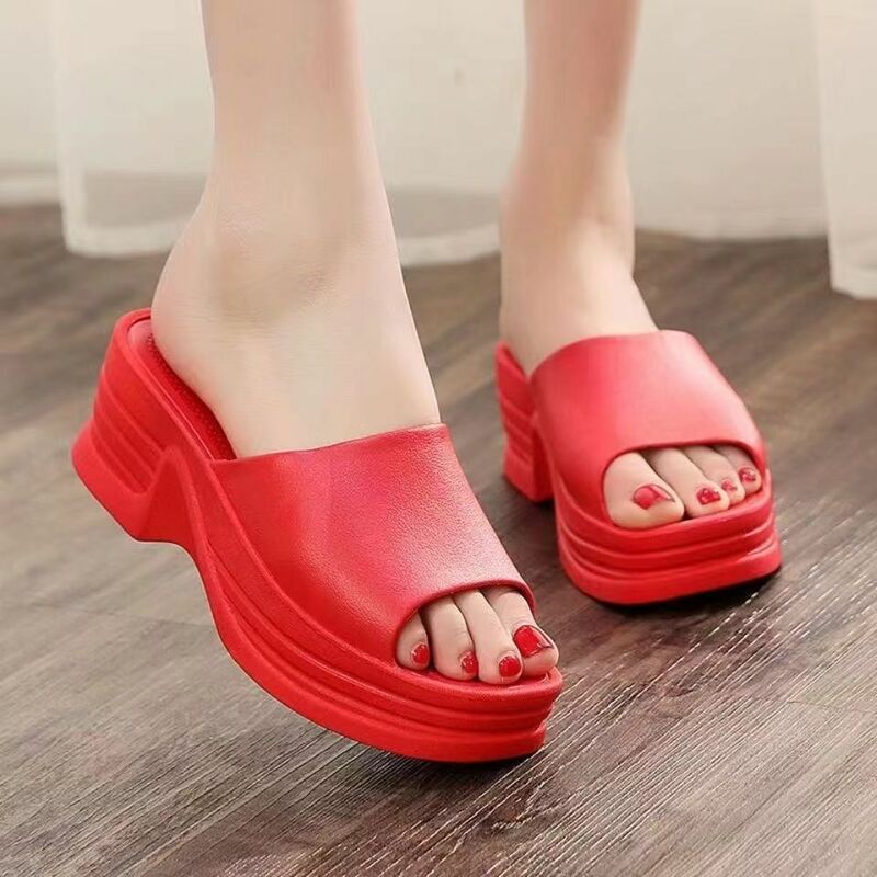 New Women's Summer One Word Wedges Slipper Free Shipping Thick Sole Non Slip Home Slipper Free Shipping Outdoor Elevator Slipper
