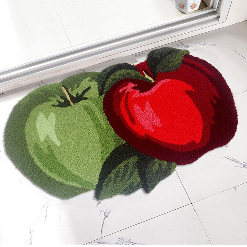 Tappeto da letto con mela rossa e verde ricamato a mano a forma speciale, tappetino piccolo a forma di frutta d'ingresso resistente all'usura forte antiscivolo m