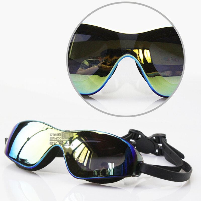 Gafas de natación con montura grande para adultos, lentes impermeables HD, antivaho, ajustables, de silicona, para piscina