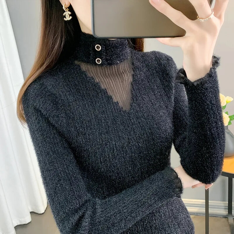 Women's Oversize Sweater Turtleneck Green Vintage Pullover Jumper Women Winter Thick Warm Knitted Sweater Soft Bottoming Shirts