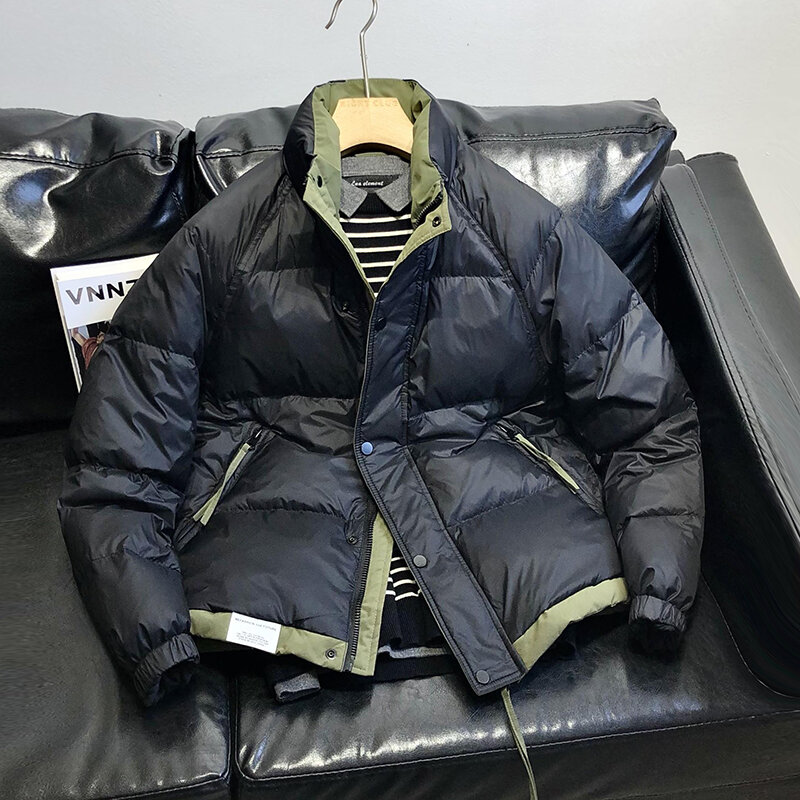 Мужской однотонный пуховик, Повседневная Толстая теплая куртка на белом утином пуху, свободного покроя, модель H526 на зиму, 2023