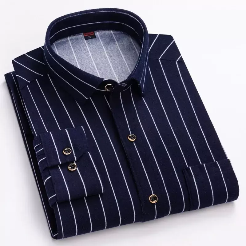 Spring Autumn Men's Turn-down Collar Striped Button Long Sleeved Solid T-shirt Shirt Cardigan Coat Fashion Casual Formal Tops