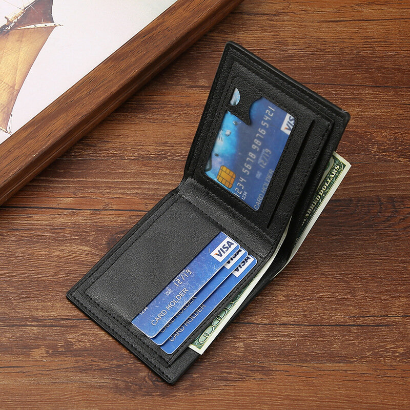 Carteira de couro horizontal masculina, couro macio, titular de cartão de crédito, retrô comercial, elegante, grande capacidade